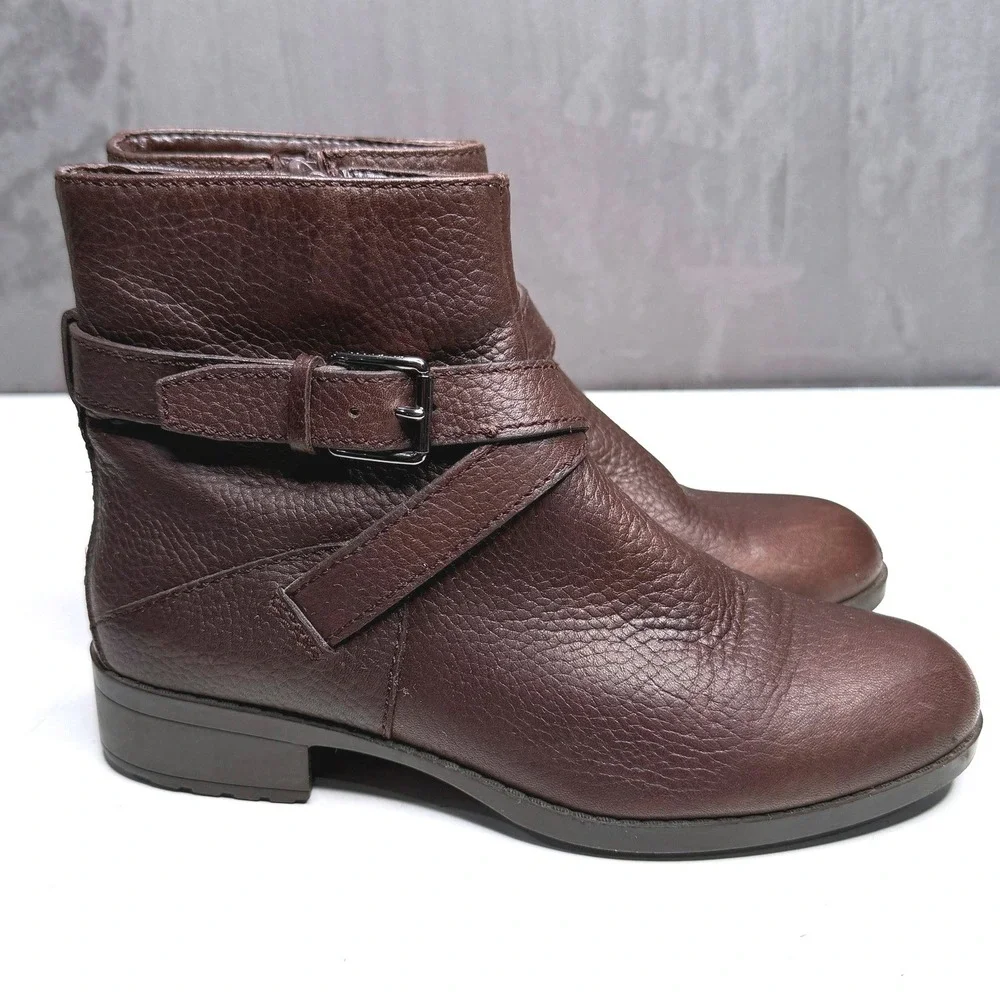Cole Haan Ankle Boots Womens 6B Brown Waterproof Leather Buckle Grand.OS Comfort